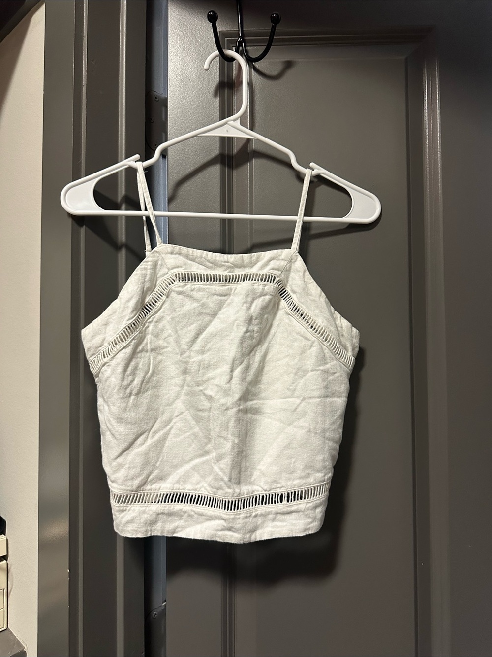 Abercrombie & Fitch White Linen-Blend Crochet-Trim Cami